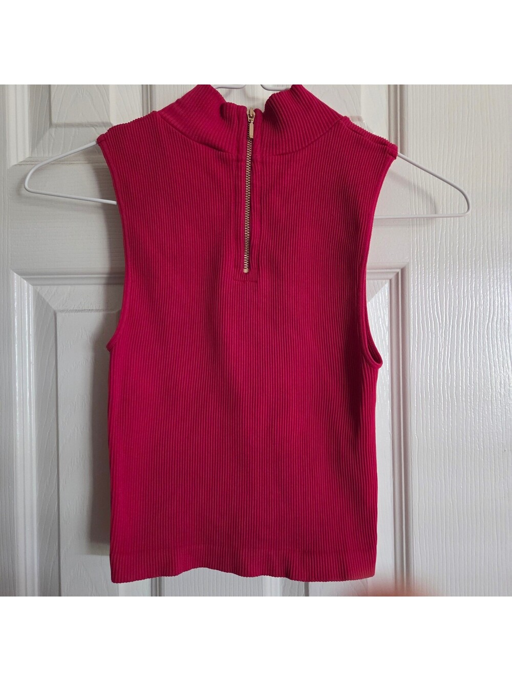 Marciano by Guess Sleeveless Ribbed Pink Half-Zip Top